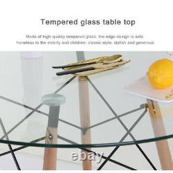 90cm Glass Dining Table and 4 Chairs Set Wood Legs Home Kitchen Lounge Seat Pink