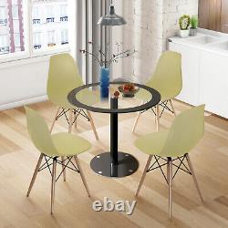 90cm Round Tempered Glass Dining Table and 2/4 Wood Chair Set Office Coffee Home