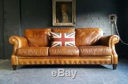 919. Chesterfield Leather vintage & distressed 3 Seater Sofa brown Tan Courier av