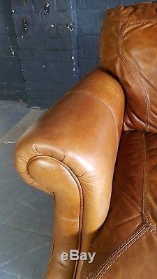 919. Chesterfield Leather vintage & distressed 3 Seater Sofa brown Tan Courier av