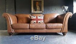 923. Chesterfield Leather vintage & distressed 3 Seater Sofa Light brown courier