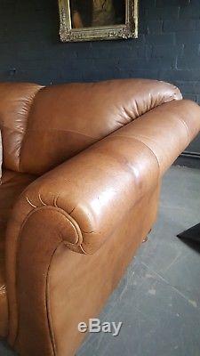 923. Chesterfield Leather vintage & distressed 3 Seater Sofa Light brown courier