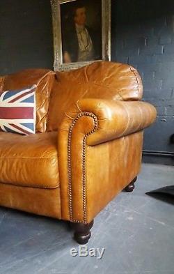 924. Chesterfield Leather vintage & distressed 3 Seater Sofa brown Tan Courier av