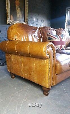924. Chesterfield Leather vintage & distressed 3 Seater Sofa brown Tan Courier av