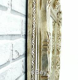 Amore Shabby Chic Vintage Large Ornate Wall Mirror Champagne Silver 47 x 35