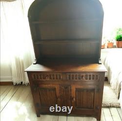 Antique Linen Fold Carved Oak Welsh Dresser made in England vintage cupboard