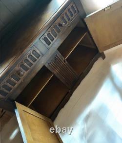 Antique Linen Fold Carved Oak Welsh Dresser made in England vintage cupboard
