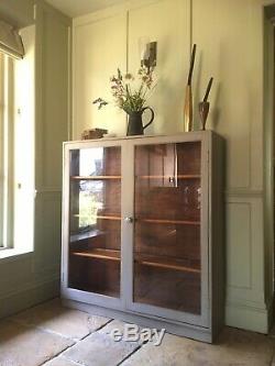 Antique Painted Grey(French Linen)Display China Bookcase Glazed Cabinet Cupboard