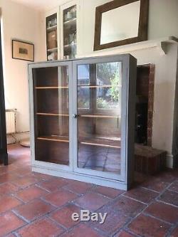 Antique Painted Grey(French Linen)Display China Bookcase Glazed Cabinet Cupboard