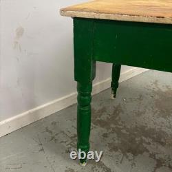 Antique Pine Scrub Top Table, Painted Base Farmhouse Kitchen Table
