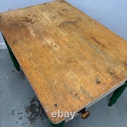 Antique Pine Scrub Top Table, Painted Base Farmhouse Kitchen Table