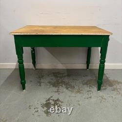 Antique Pine Scrub Top Table, Painted Base Farmhouse Kitchen Table