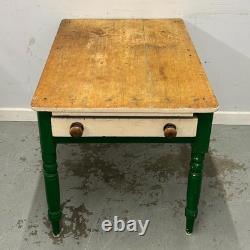 Antique Pine Scrub Top Table, Painted Base Farmhouse Kitchen Table