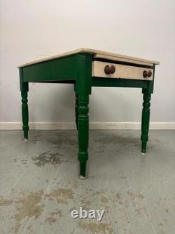Antique Pine Scrub Top Table, Painted Base Farmhouse Kitchen Table