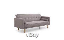 Antique Sofa Bed Vintage 3 Seater Grey Couch Retro Fabric Furniture Wooden Legs