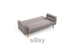 Antique Sofa Bed Vintage 3 Seater Grey Couch Retro Fabric Furniture Wooden Legs
