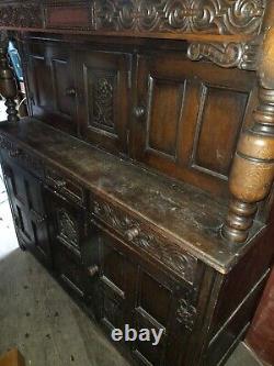 Antique Solid Dark Oak 6 Door 3 Drawer Cabinet Sideboard Welsh Dresser Vintage