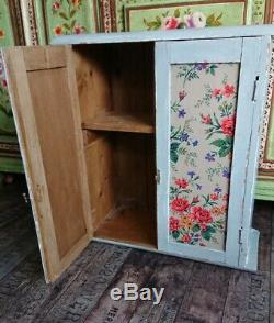 Antique Vintage Chic Pine Wall Cabinet Shelf Display Cupboard French Grey farm