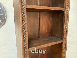 Antique Vintage Dark Wood Ornate Bookcase with Chain Lattice Bottom Cupboard