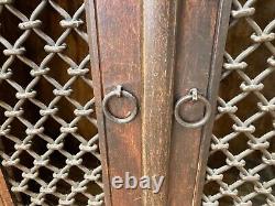 Antique Vintage Dark Wood Ornate Bookcase with Chain Lattice Bottom Cupboard