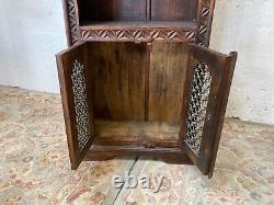 Antique Vintage Dark Wood Ornate Bookcase with Chain Lattice Bottom Cupboard