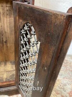 Antique Vintage Dark Wood Ornate Bookcase with Chain Lattice Bottom Cupboard