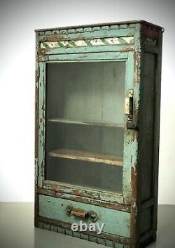 Antique Vintage Indian Art Deco Display Bathroom Kitchen Cabinet. Teal And Teak