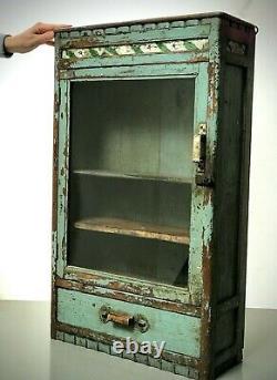 Antique Vintage Indian Art Deco Display Bathroom Kitchen Cabinet. Teal And Teak