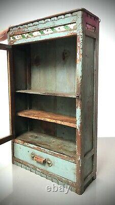 Antique Vintage Indian Art Deco Display Bathroom Kitchen Cabinet. Teal And Teak