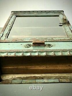 Antique Vintage Indian Art Deco Display Bathroom Kitchen Cabinet. Teal And Teak