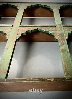 Antique Vintage Indian Furniture. 6 Hole Mughal Arch Display Unit. Forest Green