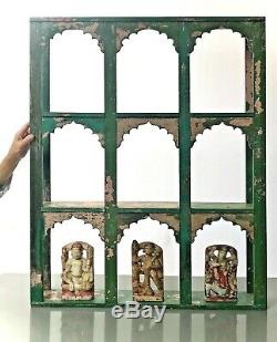 Antique Vintage Indian Furniture. Huge Mughal Arch Display Unit. Green & Pink