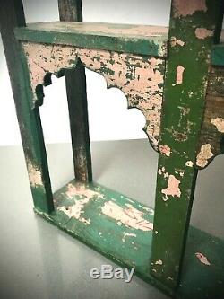 Antique Vintage Indian Furniture. Huge Mughal Arch Display Unit. Green & Pink