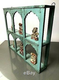 Antique Vintage Indian Furniture. Mughal Arch Display Unit. Distressed Turquoise