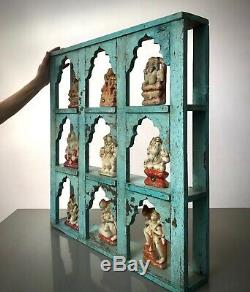 Antique Vintage Indian Furniture. Mughal Arch Display Unit. Distressed Turquoise