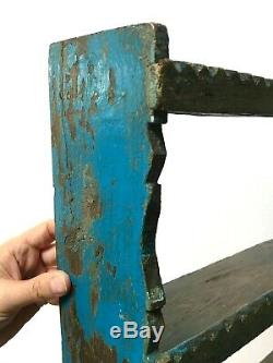 Antique Vintage Indian Wooden Shelving Unit. Art Deco Turquoise