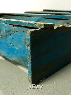 Antique Vintage Indian Wooden Shelving Unit. Art Deco Turquoise