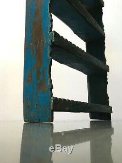 Antique Vintage Indian Wooden Shelving Unit. Art Deco Turquoise