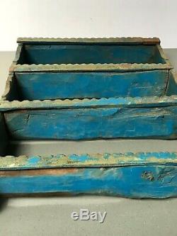 Antique Vintage Indian Wooden Shelving Unit. Art Deco Turquoise