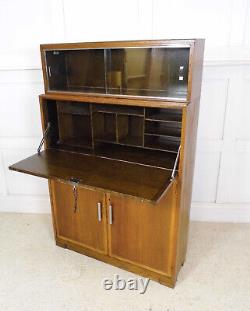 Antique Vintage MINTY bookcase Bureau Oak Library cabinet 1950s laptop desk