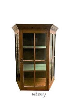 Antique Vintage Oak & Glass Corner Display Storage Cabinet, Kitchen/living Room