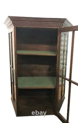 Antique Vintage Oak & Glass Corner Display Storage Cabinet, Kitchen/living Room