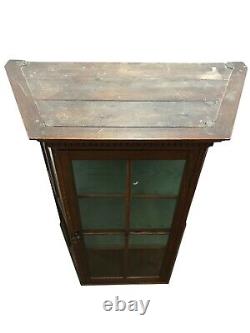 Antique Vintage Oak & Glass Corner Display Storage Cabinet, Kitchen/living Room