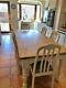 Antique Vintage Rustic Dining Kitchen Farmhouse Large Pine Table 6 Chairs White
