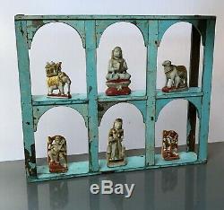 Antique/vintage Indian Furniture. Arched Teak Display Unit. Baby Blue & Mushroom