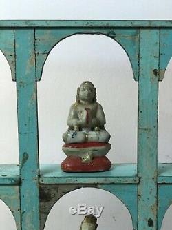 Antique/vintage Indian Furniture. Arched Teak Display Unit. Baby Blue & Mushroom