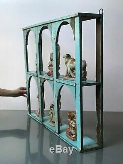 Antique/vintage Indian Furniture. Arched Teak Display Unit. Baby Blue & Mushroom