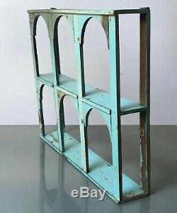 Antique/vintage Indian Furniture. Arched Teak Display Unit. Baby Blue & Mushroom