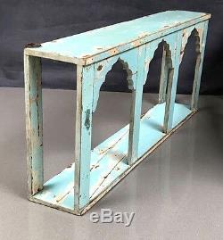 Antique/vintage Indian Furniture. Teak Arched Display Unit. Distressed Aquamarine