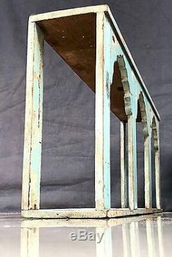 Antique/vintage Indian Furniture. Teak Arched Display Unit. Distressed Aquamarine